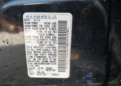 2012 Nissan Rogue Sv z USA, uszkodzony, nr VIN JN8AS5MT8CW611478